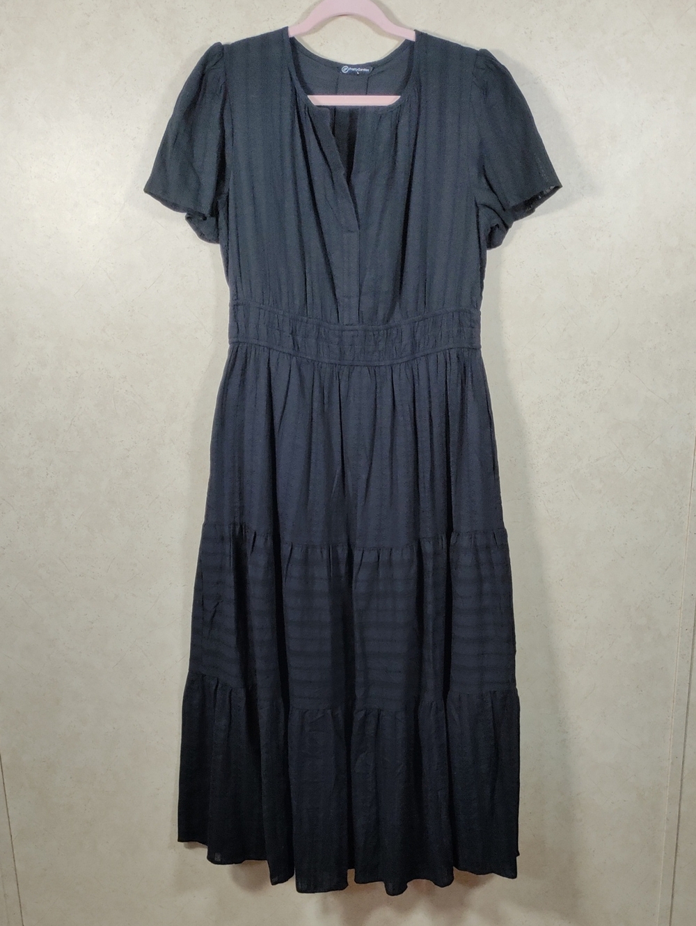 I146 Pretty Garden Black Cotton Fit & Flare Tiered Midi Dress L